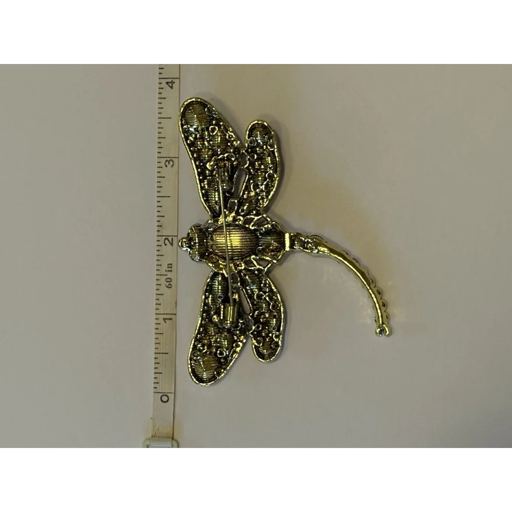 Vintage Dragonfly Brooch Ruby Glass Metal Grandma Whimsy Fairy Garden